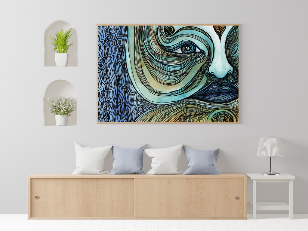 River Face - Limited Print from Original Hand Painted Watercolor Artwork colorful calming signed by artist