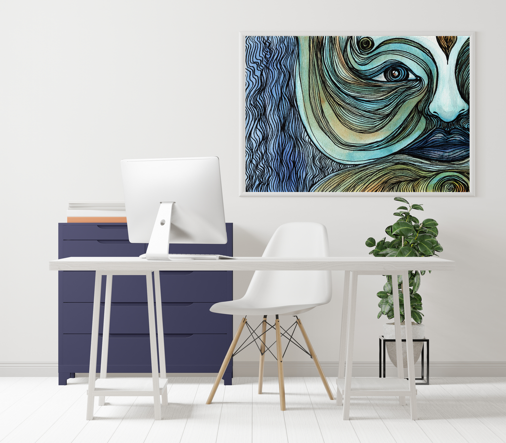 River Face - Limited Print from Original Hand Painted Watercolor Artwork colorful calming signed by artist