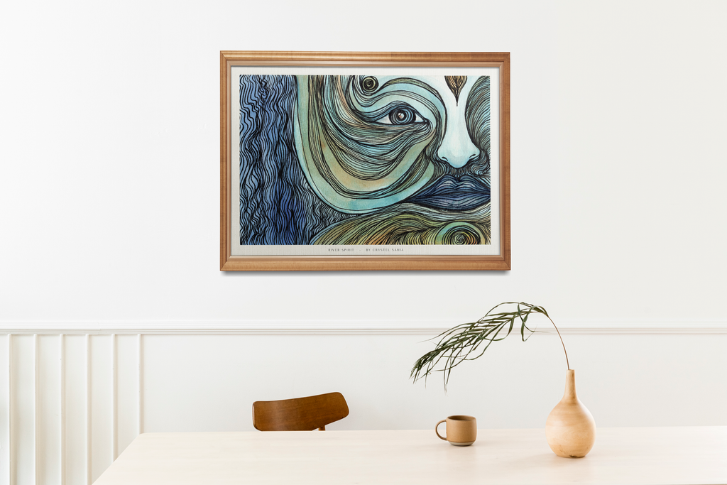 River Face - Limited Print from Original Hand Painted Watercolor Artwork colorful calming signed by artist