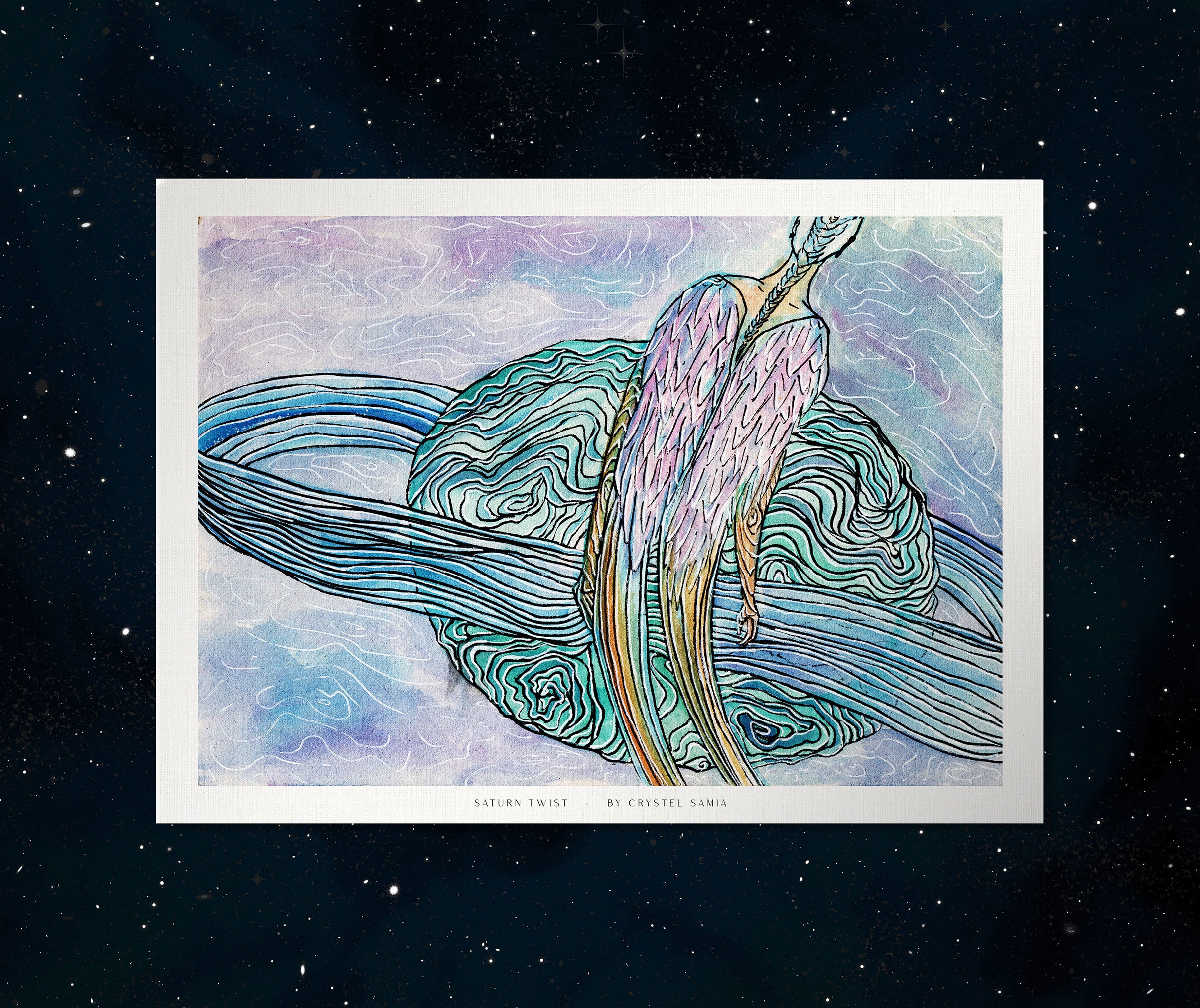 Saturn-Twist - Limited Print from Original hand painted Watercolor Artwork signed by artist colorful calm