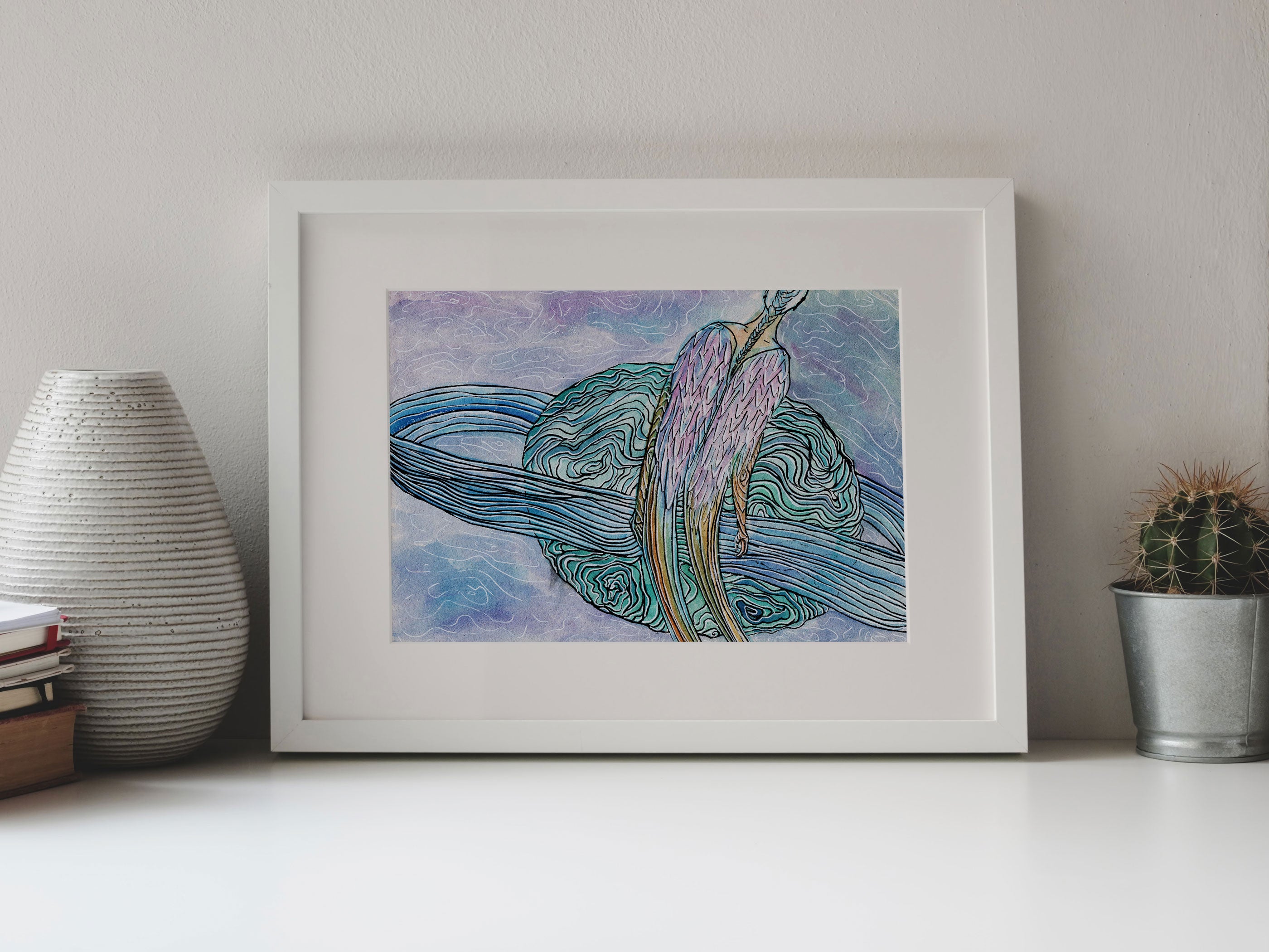 Saturn-Twist - Limited Print from Original hand painted Watercolor Artwork signed by artist colorful calm