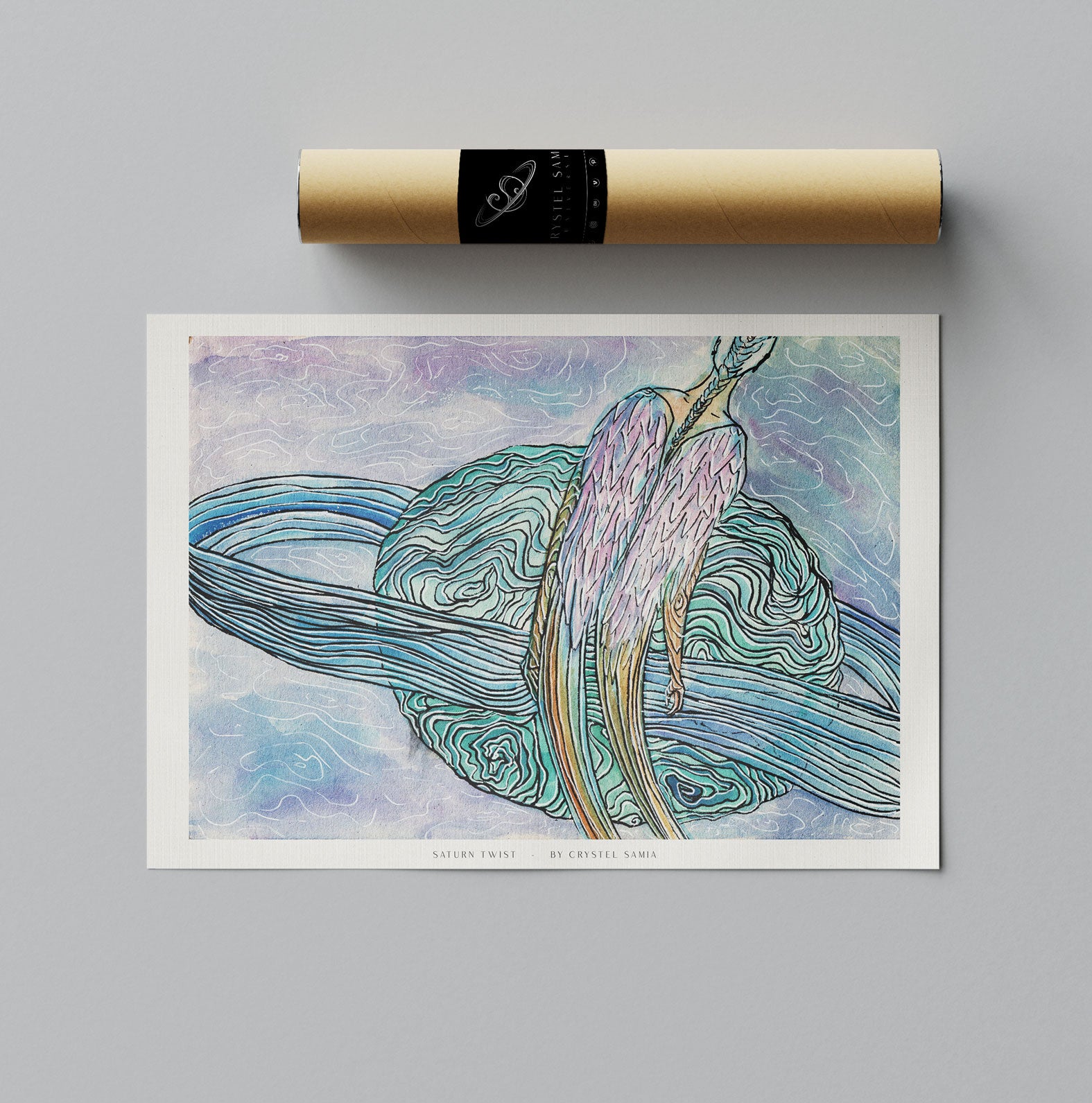 Saturn-Twist - Limited Print from Original hand painted Watercolor Artwork - Crystel Samia Universe