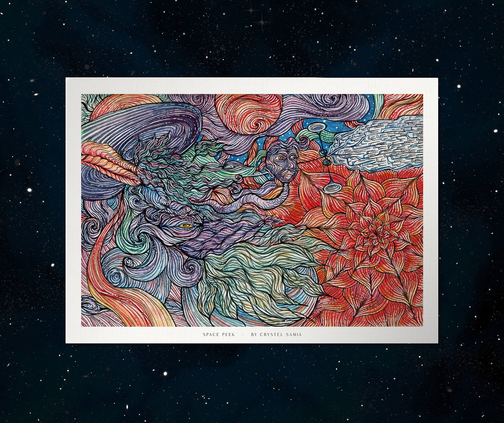 SPACE PEEK - Limited Prints from Original Hand-Painted Watercolor Artwork colorful psychedelic signed by artist