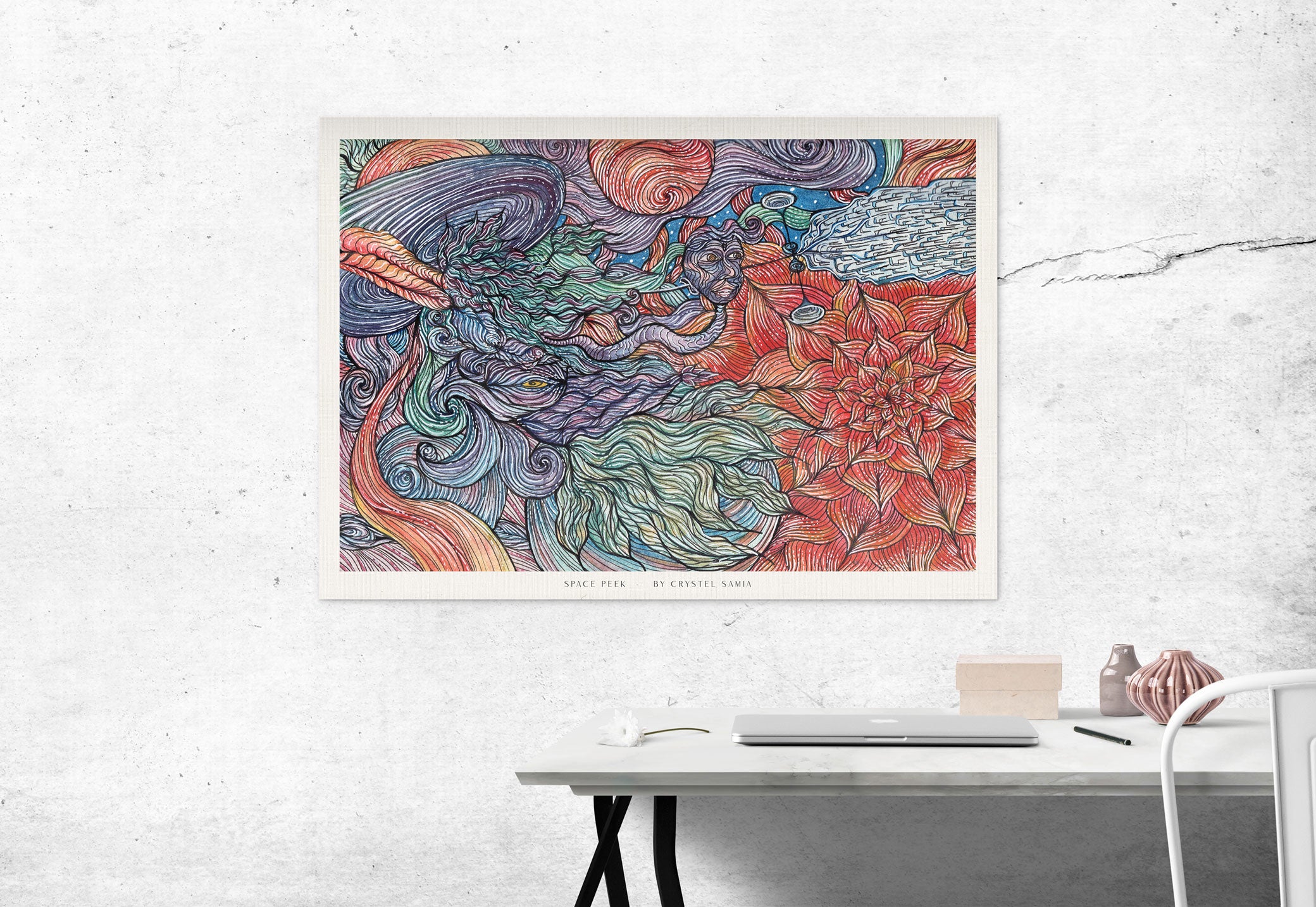 SPACE PEEK - Limited Prints from Original Hand-Painted Watercolor Artwork colorful trippy signed by artist