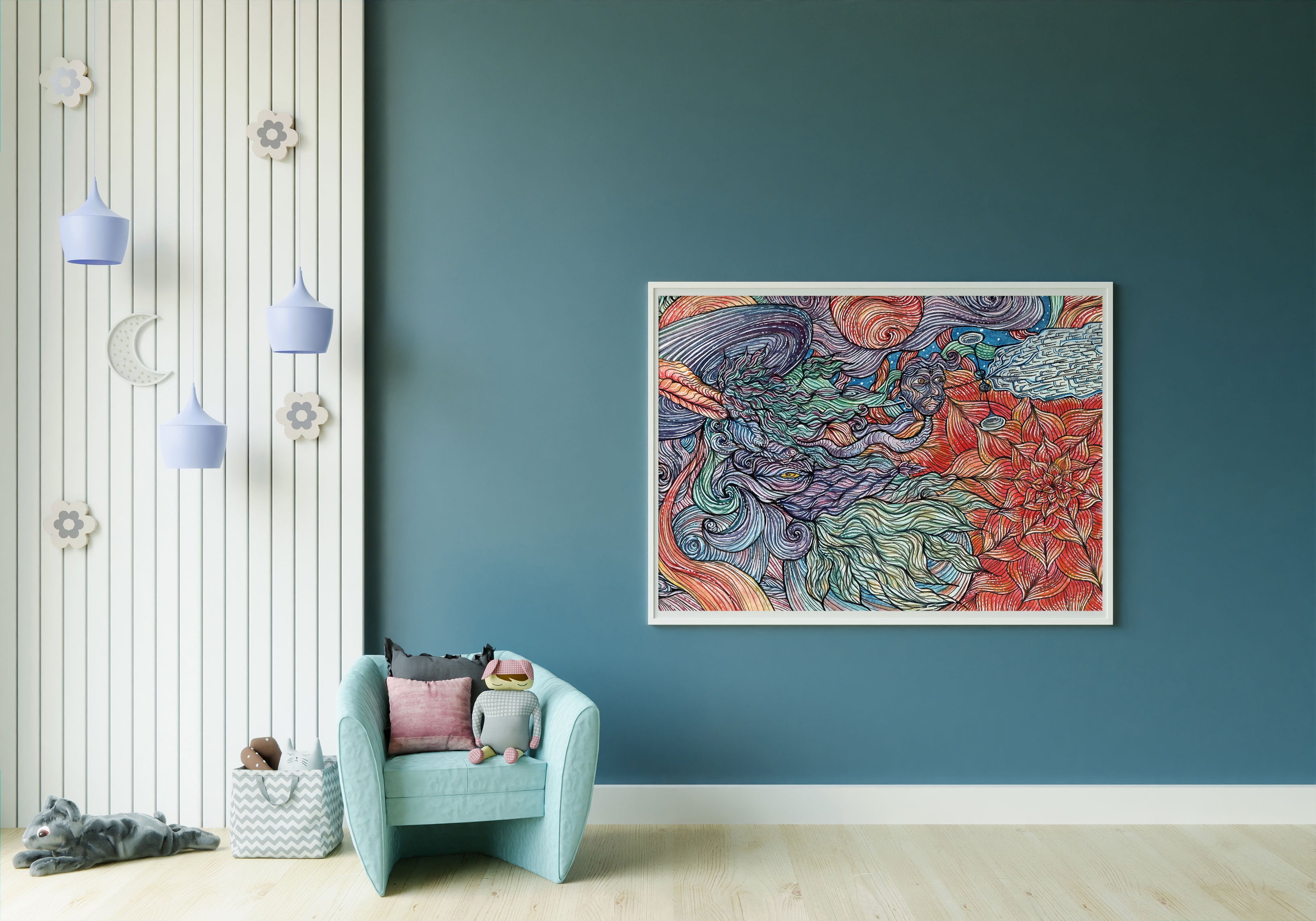 SPACE PEEK - Limited Prints from Original Hand-Painted Watercolor Artwork colorful signed by artist