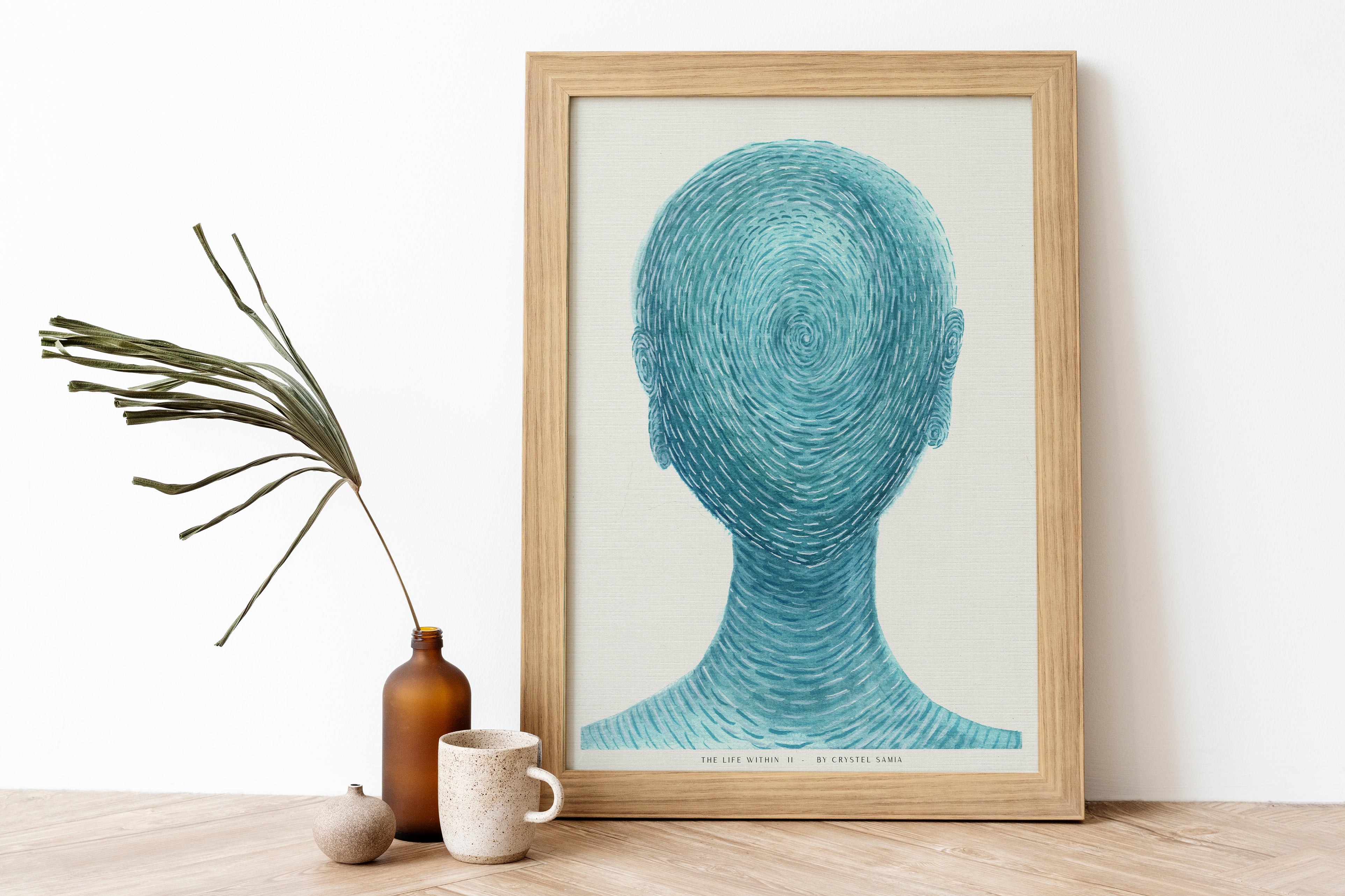 The Life Within II - Watercolor on Paper Signed by Artist and Numbered Art Print on High Quality 300g Canvas Paper, preserved in a Craft Tube, peacful light blue turquoise spiral