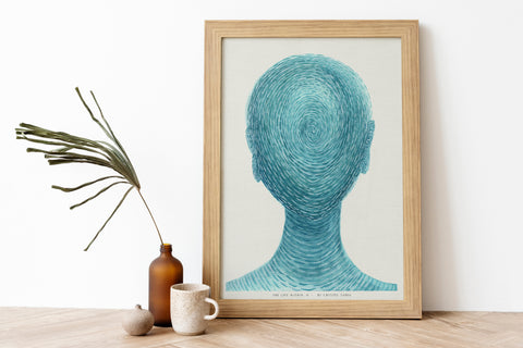 The Life Within II - Watercolor on Paper Signed by Artist and Numbered Art Print on High Quality 300g Canvas Paper, preserved in a Craft Tube, peacful light blue turquoise spiral