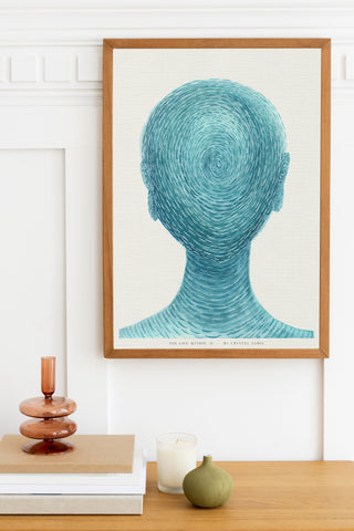 The Life Within II - Watercolor on Paper Signed by Artist and Numbered Art Print on High Quality Canvas Paper, preserved in a Craft Tube, peacful light blue turquoise spiral