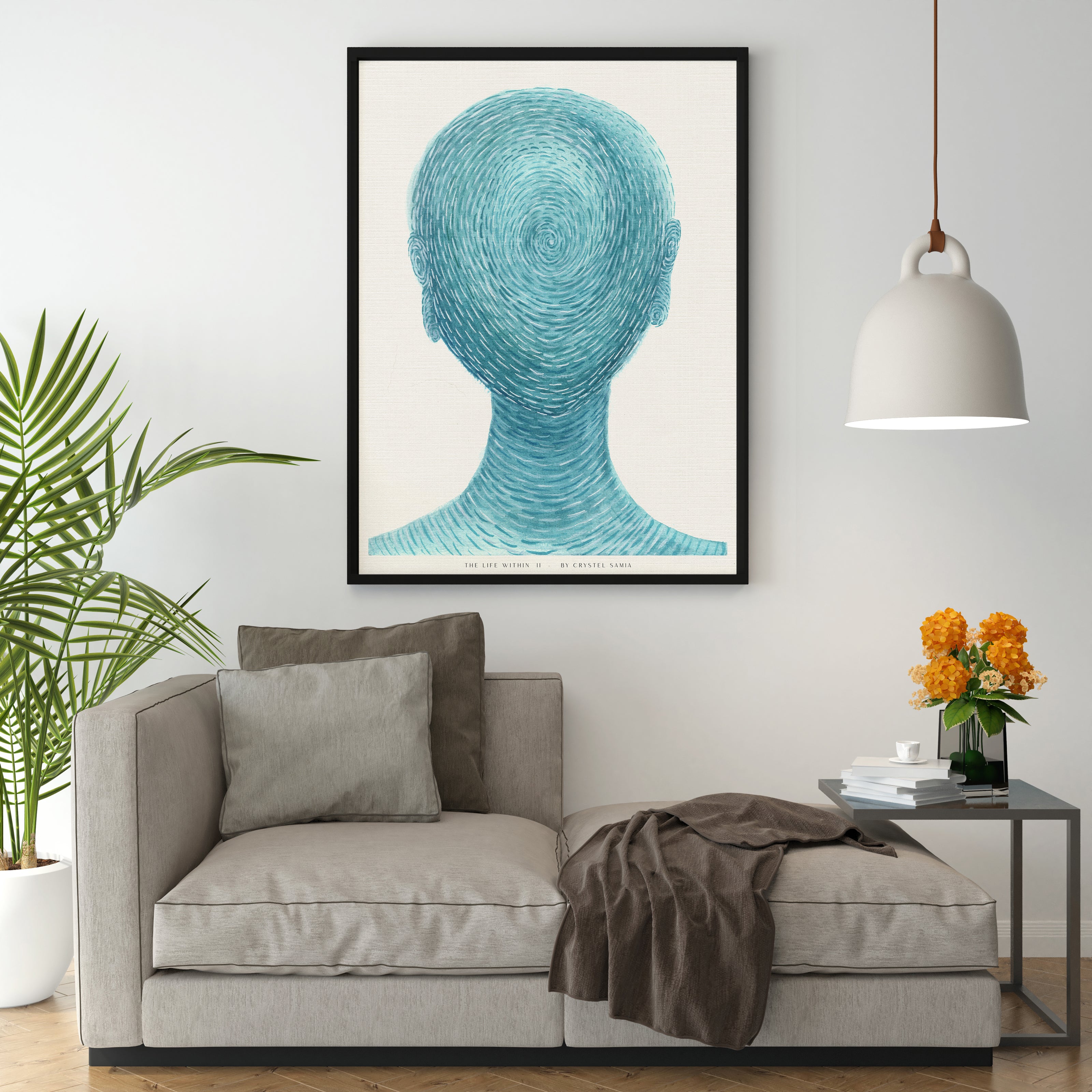 The Life Within II - Watercolor on Paper Signed by Artist and Numbered Art Print on High Quality Canvas Paper, preserved in a Craft Tube, peacful light blue turquoise spiral