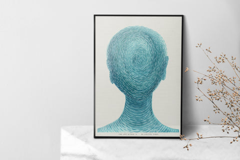 The Life Within II - Watercolor on Paper Signed by Artist and Numbered Art Print on High Quality Canvas Paper, preserved in a Craft Tube, peacful light blue turquoise spiral