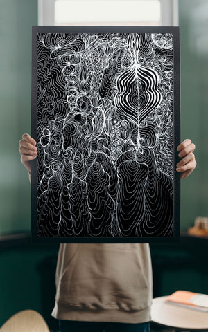 Thy Kingdom Come - Limited Print from Original Hand Painted Lineart Artwork signed by artist black and white trippy