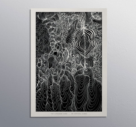 Thy Kingdom Come - Limited Print from Original Hand Painted Lineart Artwork signed by artist black and white trippy