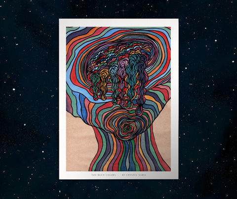Too Much Colors - Limited prints from original watercolor and ink on recycled pape You will receive a Signed by Artist and Numbered Art Print on High Quality Canvas Paper, preserved in a Craft Tube, childish art colorful funny trippy
