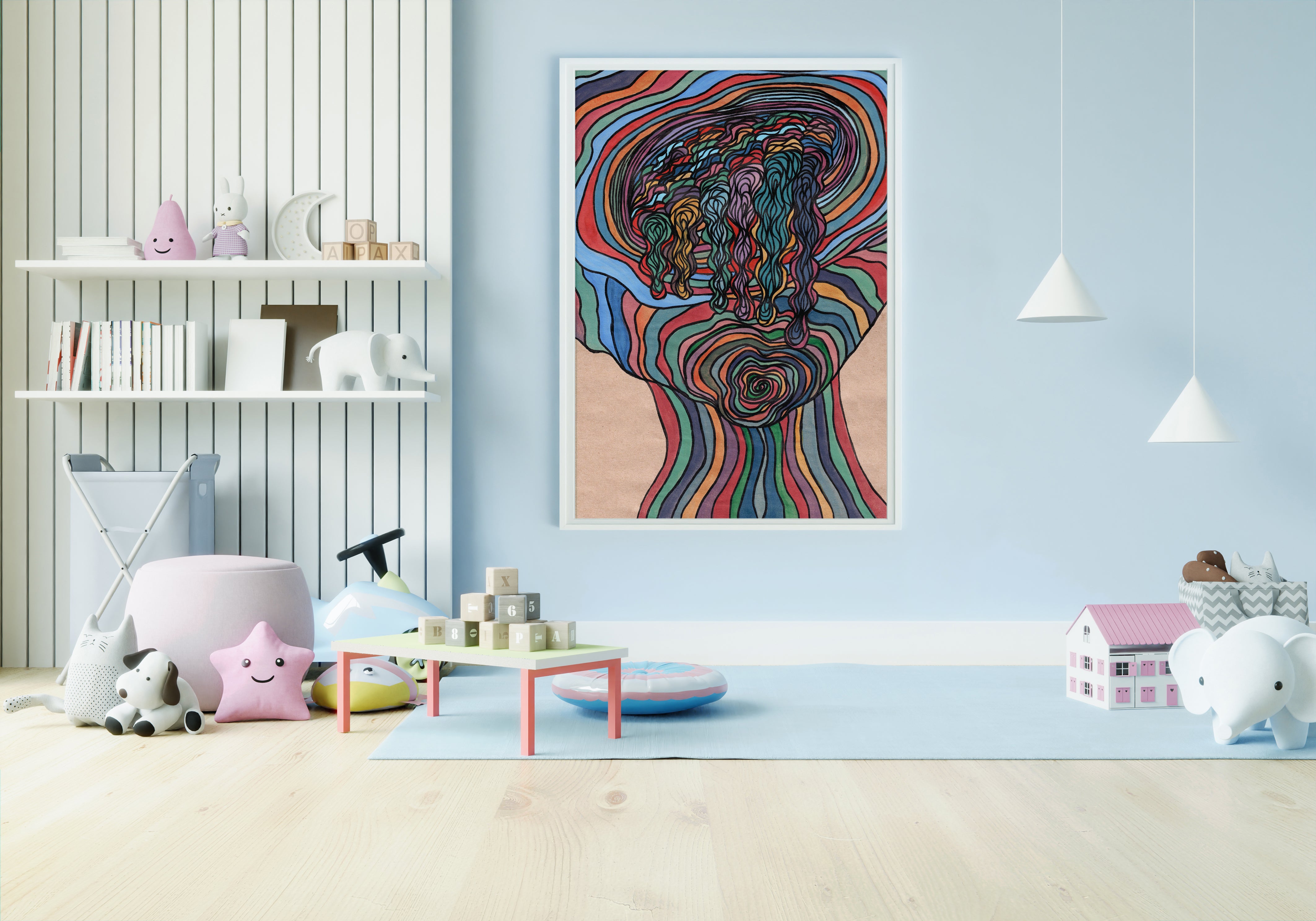 Too Much Colors - Limited prints from original watercolor and ink on recycled pape You will receive a Signed by Artist and Numbered Art Print on High Quality Canvas Paper, preserved in a Craft Tube, childish art colorful funny trippy