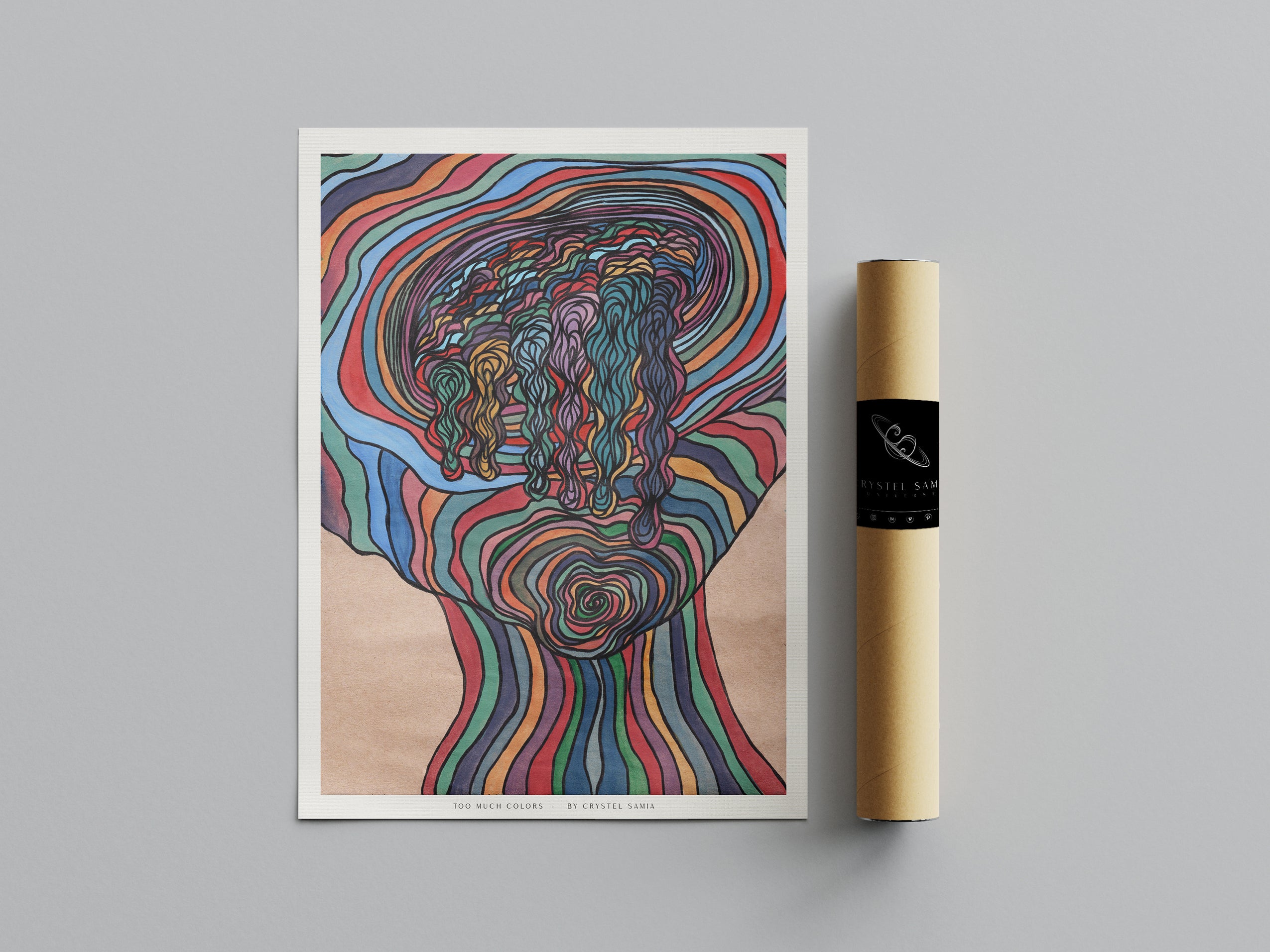 Too Much Colors - Limited prints from original watercolor and ink on recycled pape You will receive a Signed by Artist and Numbered Art Print on High Quality Canvas Paper, preserved in a Craft Tube, childish art colorful funny trippy