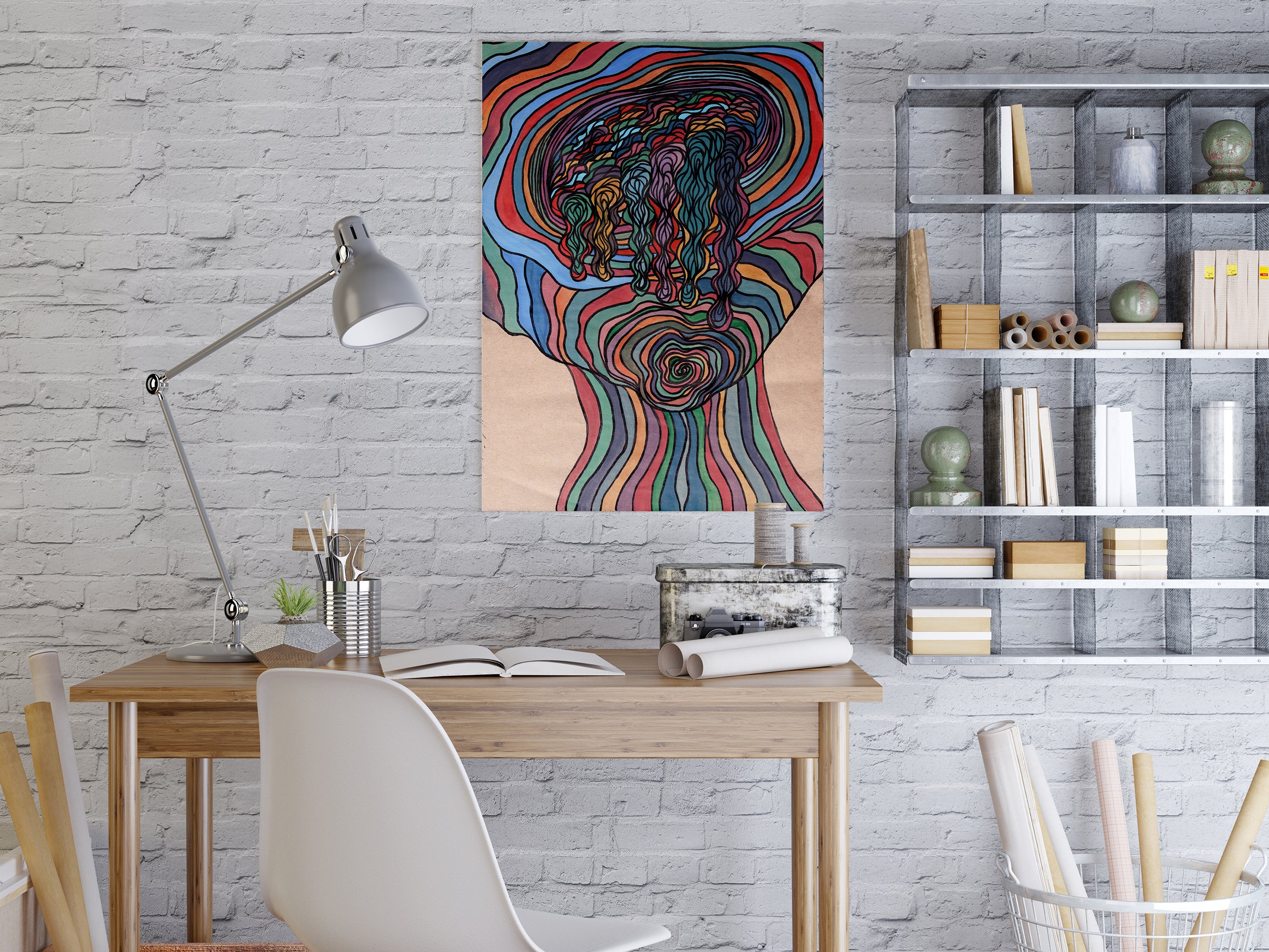 Too Much Colors - Limited prints from original watercolor and ink on recycled pape You will receive a Signed by Artist and Numbered Art Print on High Quality Canvas Paper, preserved in a Craft Tube, childish art colorful funny trippy
