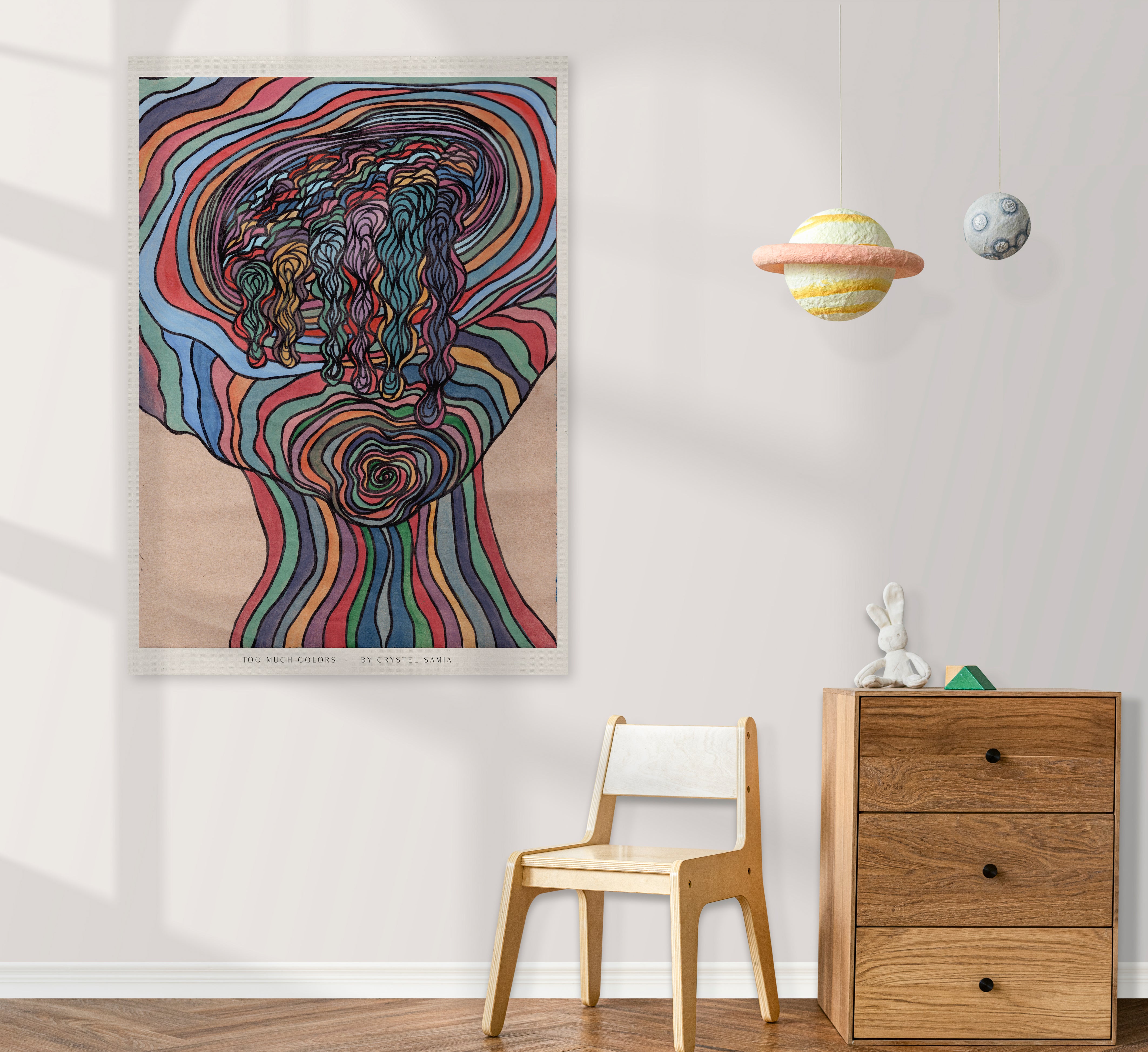 Too Much Colors - Limited prints from original watercolor and ink on recycled pape You will receive a Signed by Artist and Numbered Art Print on High Quality Canvas Paper, preserved in a Craft Tube, childish art colorful funny trippy