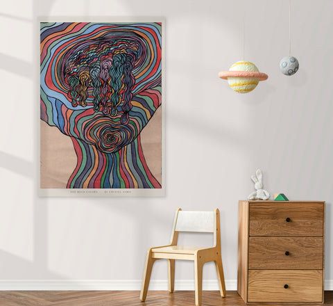 Too Much Colors - Limited prints from original watercolor and ink on recycled pape You will receive a Signed by Artist and Numbered Art Print on High Quality Canvas Paper, preserved in a Craft Tube, childish art colorful funny trippy