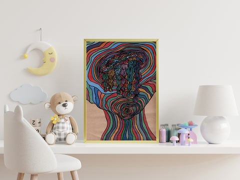 Too Much Colors - Limited prints from original watercolor and ink on recycled pape You will receive a Signed by Artist and Numbered Art Print on High Quality Canvas Paper, preserved in a Craft Tube, childish art colorful funny trippy