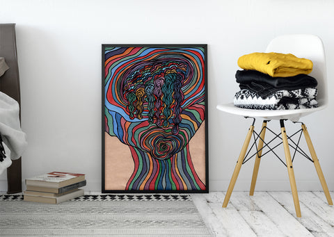 Too Much Colors - Limited prints from original watercolor and ink on recycled pape You will receive a Signed by Artist and Numbered Art Print on High Quality Canvas Paper, preserved in a Craft Tube, childish art colorful funny trippy