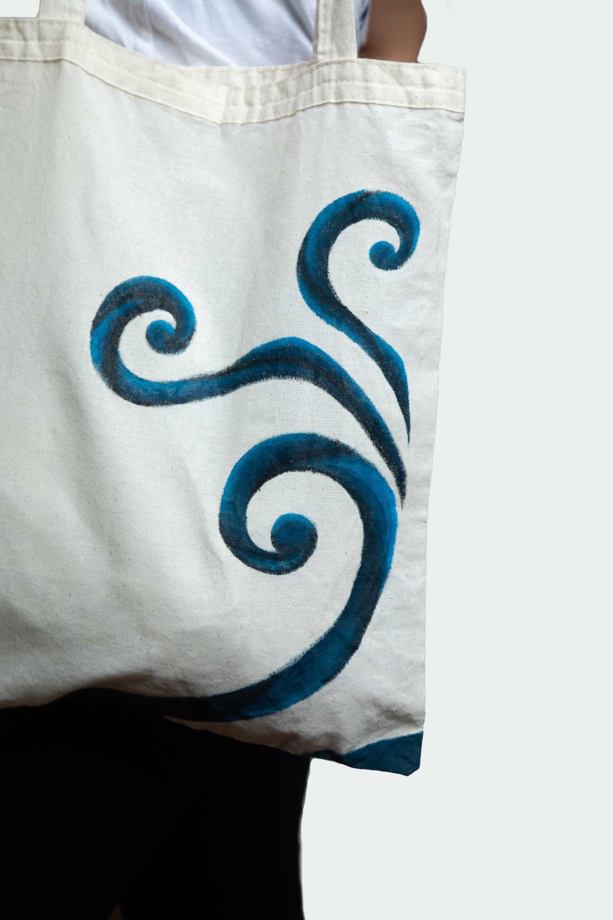 Spiral Glow Tote Bag – Blue & Black Spirals (One of a Kind) - Crystel Samia Universe
