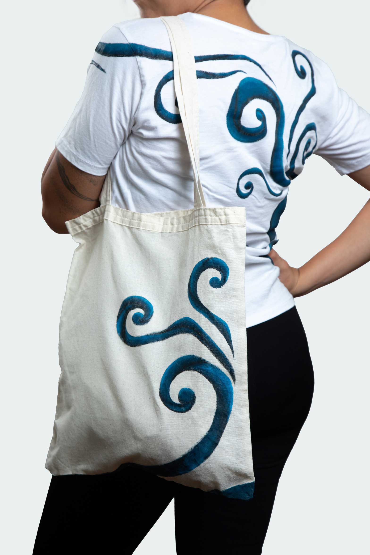 Spiral Glow Tote Bag – Blue & Black Spirals (One of a Kind) - Crystel Samia Universe