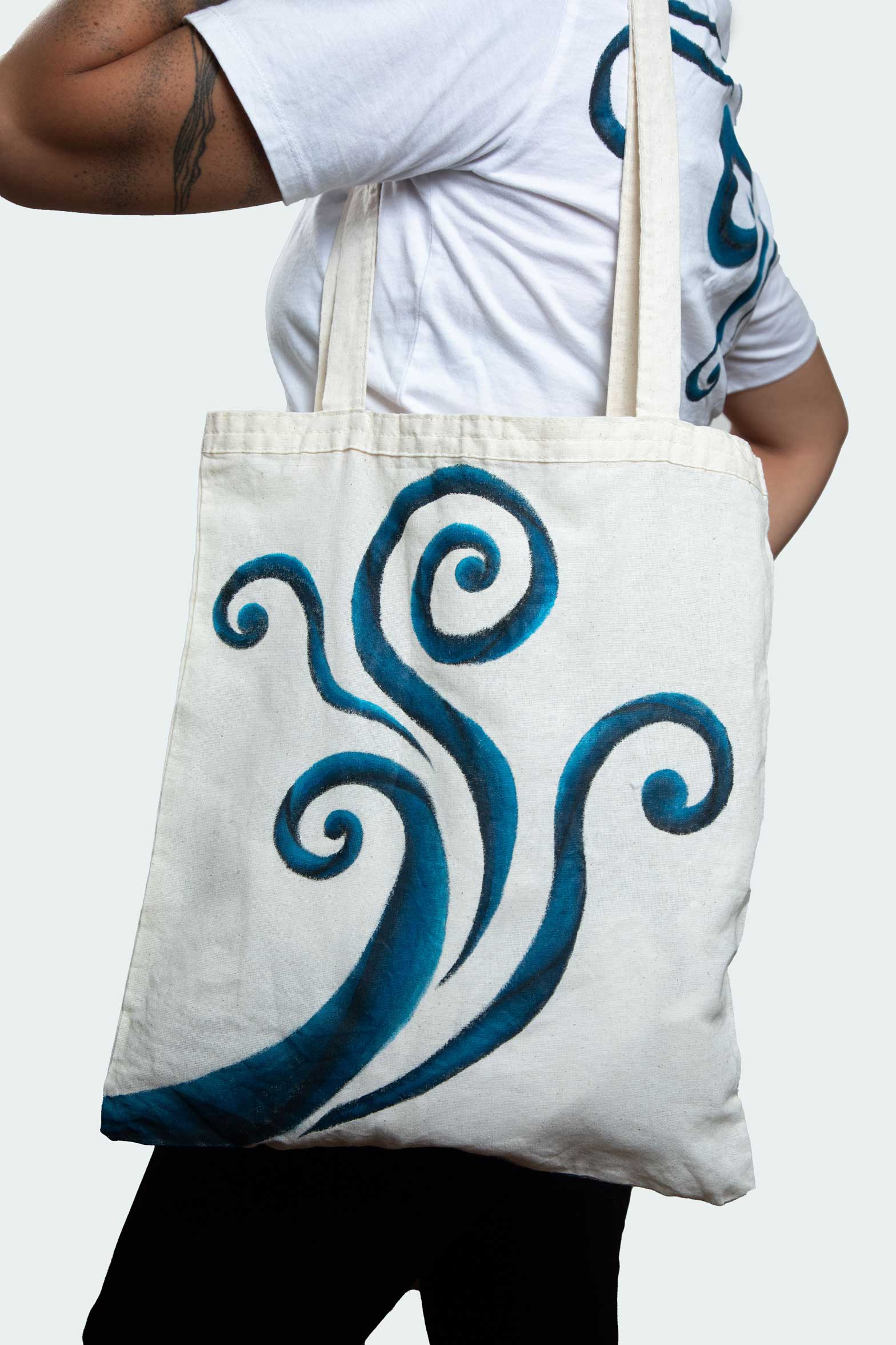 Spiral Glow Tote Bag – Blue & Black Spirals (One of a Kind) - Crystel Samia Universe