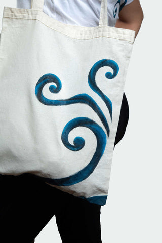 Spiral Glow Tote Bag – Blue & Black Spirals (One of a Kind) - Crystel Samia Universe