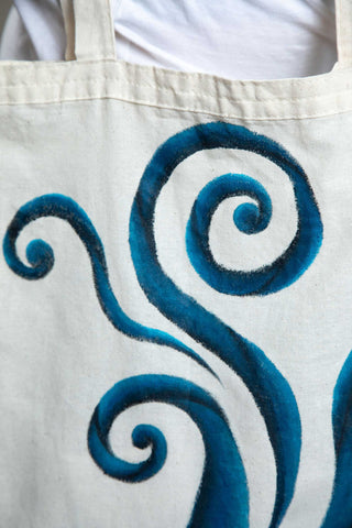 Spiral Glow Tote Bag – Blue & Black Spirals (One of a Kind) - Crystel Samia Universe
