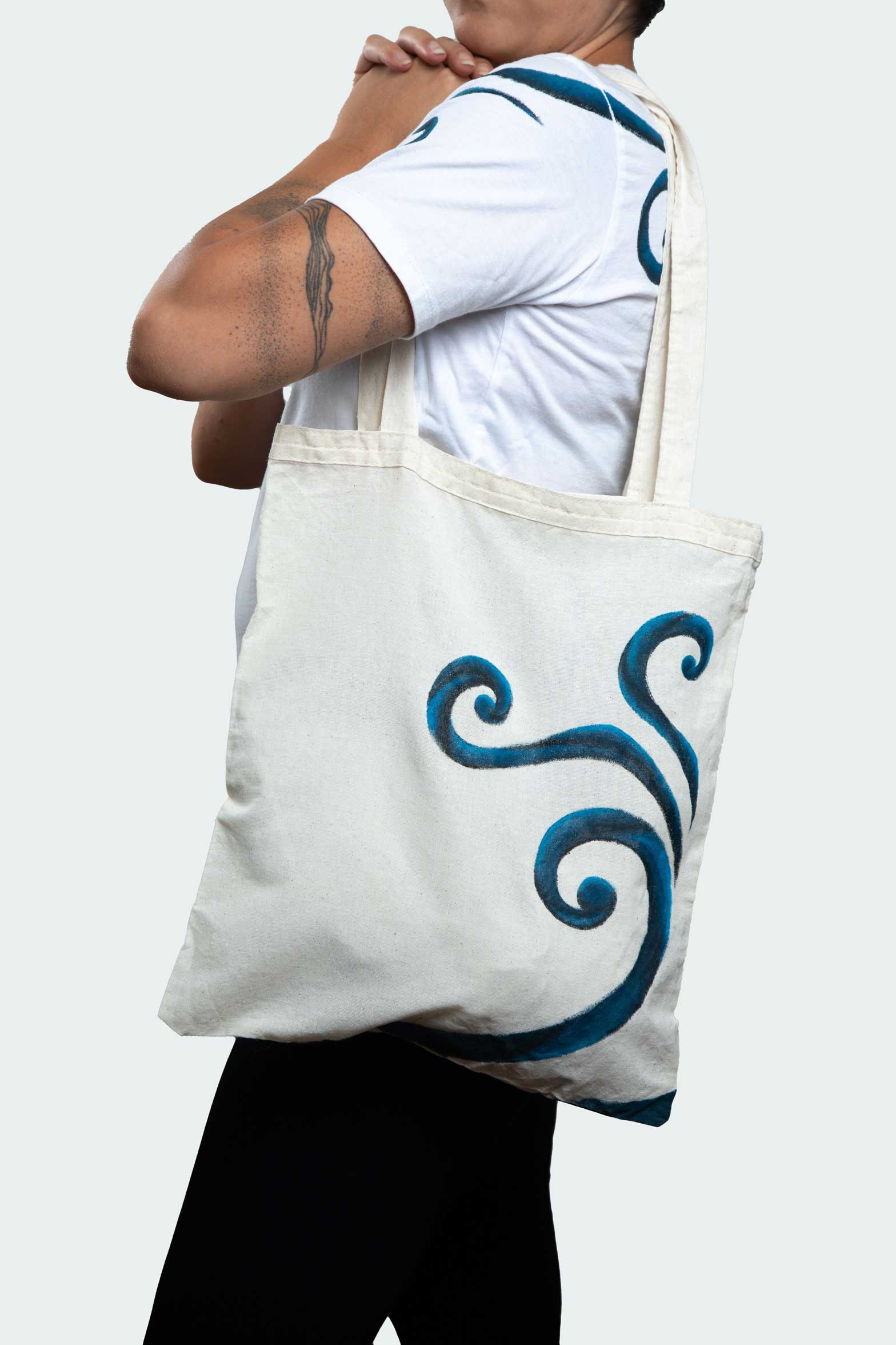 Spiral Glow Tote Bag – Blue & Black Spirals (One of a Kind) - Crystel Samia Universe