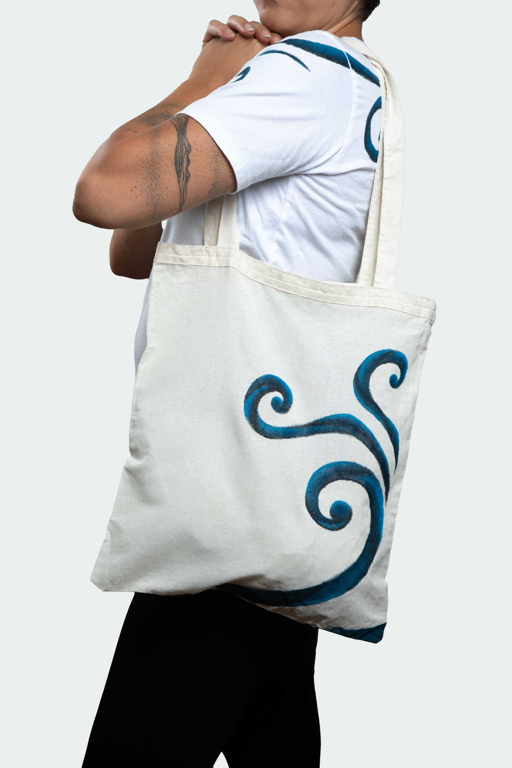 Spiral Glow Tote Bag – Blue & Black Spirals (One of a Kind) - Crystel Samia Universe