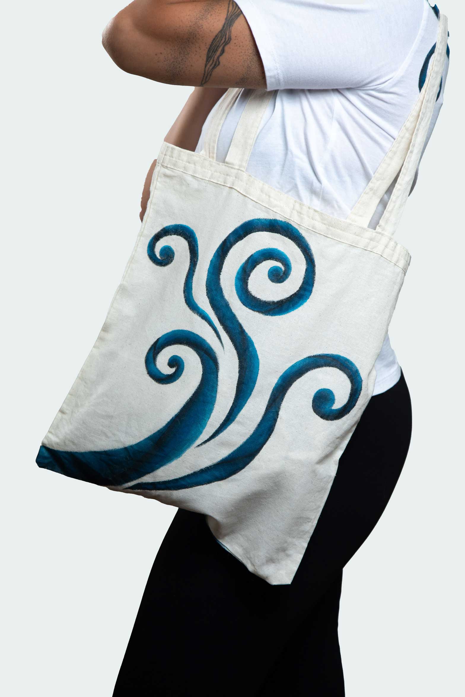 Spiral Glow Tote Bag – Blue & Black Spirals (One of a Kind) - Crystel Samia Universe