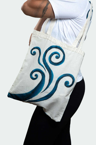 Spiral Glow Tote Bag – Blue & Black Spirals (One of a Kind) - Crystel Samia Universe