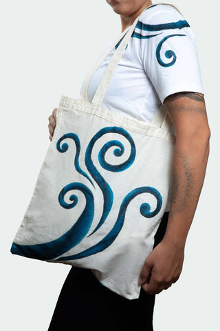 Spiral Glow Tote Bag – Blue & Black Spirals (One of a Kind) - Crystel Samia Universe