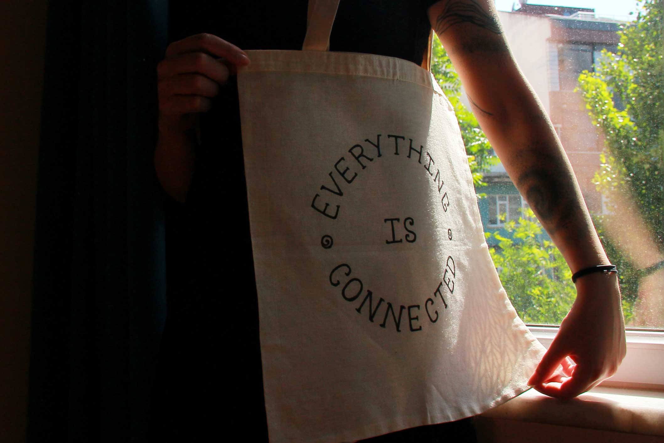 Everything is Connected | Hand Painted Linen Tote Bag | 100% Cotton - Crystel Samia Universe