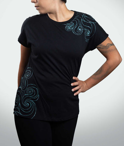 Black T-Shirt – Blue Neon Line Art (One of a Kind) - Crystel Samia Universe