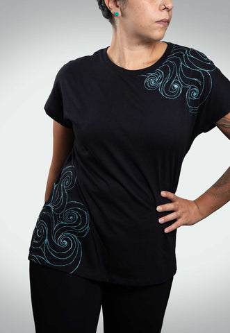 Black T-Shirt – Blue Neon Line Art (One of a Kind) - Crystel Samia Universe