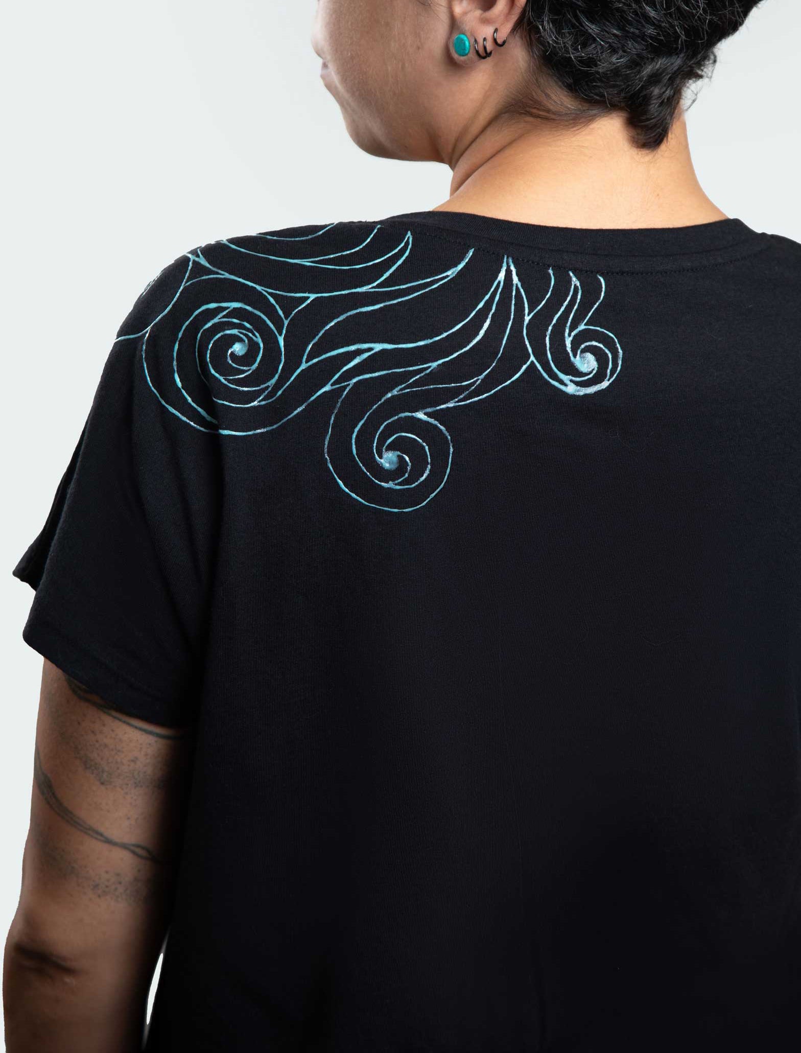 Black T-Shirt – Blue Neon Line Art (One of a Kind) - Crystel Samia Universe