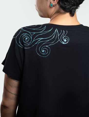 Black T-Shirt – Blue Neon Line Art (One of a Kind) - Crystel Samia Universe