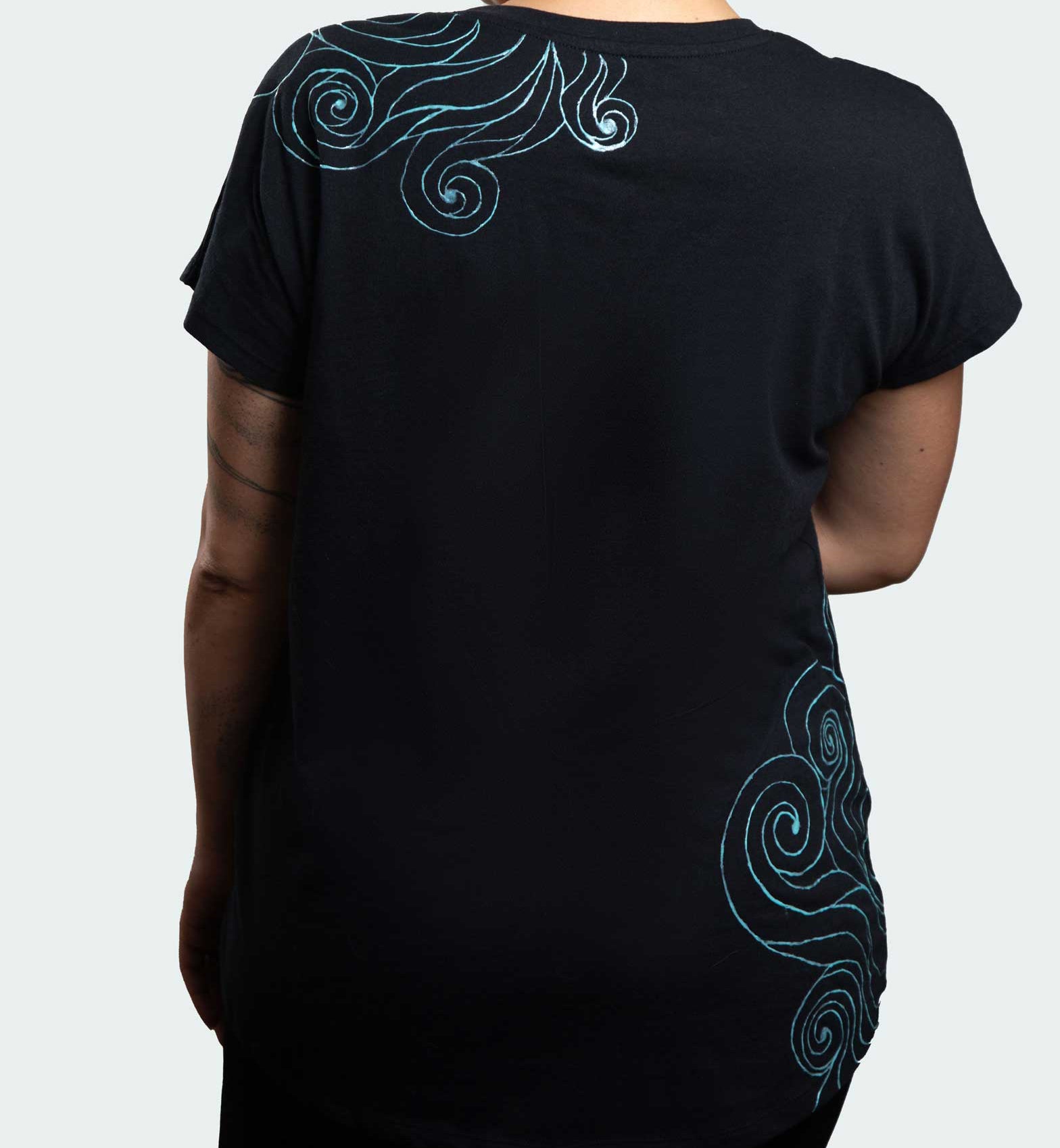 Black T-Shirt – Blue Neon Line Art (One of a Kind) - Crystel Samia Universe