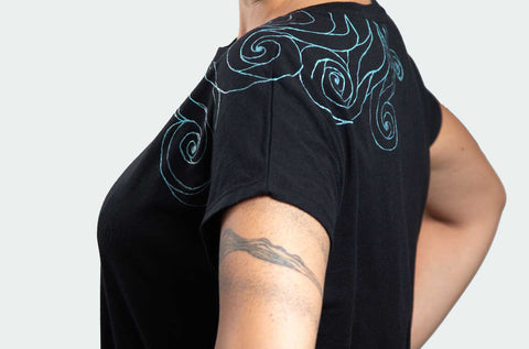 Black T-Shirt – Blue Neon Line Art (One of a Kind) - Crystel Samia Universe