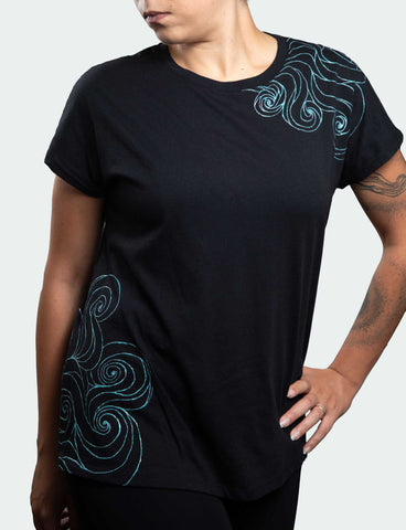 Black T-Shirt – Blue Neon Line Art (One of a Kind) - Crystel Samia Universe