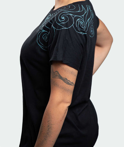 Black T-Shirt – Blue Neon Line Art (One of a Kind) - Crystel Samia Universe