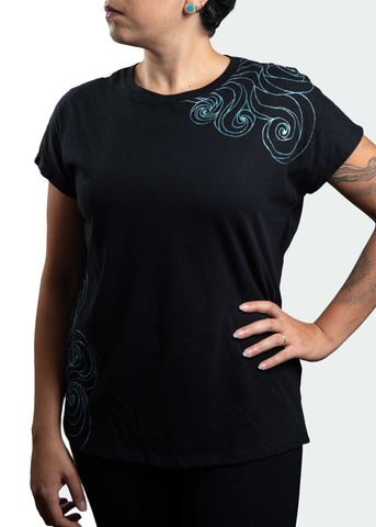 Black T-Shirt – Blue Neon Line Art (One of a Kind) - Crystel Samia Universe