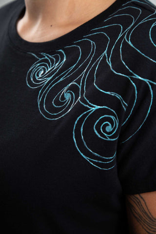 Black T-Shirt – Blue Neon Line Art (One of a Kind) - Crystel Samia Universe