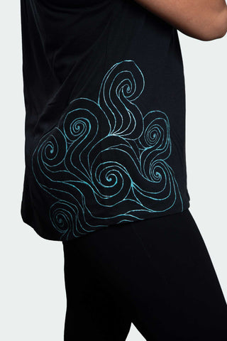 Black T-Shirt – Blue Neon Line Art (One of a Kind) - Crystel Samia Universe