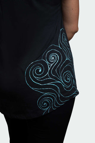 Black T-Shirt – Blue Neon Line Art (One of a Kind) - Crystel Samia Universe