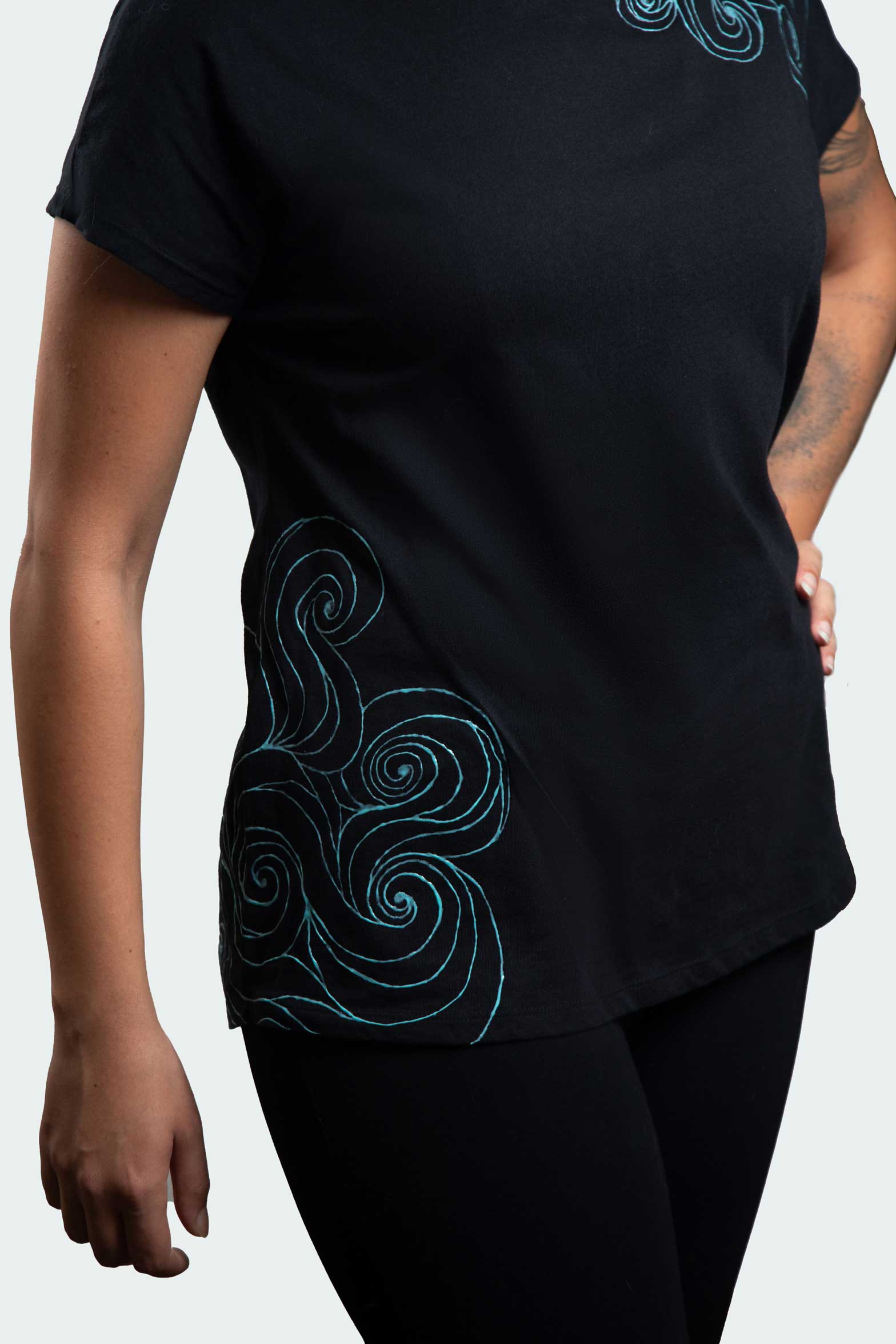 Black T-Shirt – Blue Neon Line Art (One of a Kind) - Crystel Samia Universe