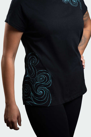 Black T-Shirt – Blue Neon Line Art (One of a Kind) - Crystel Samia Universe
