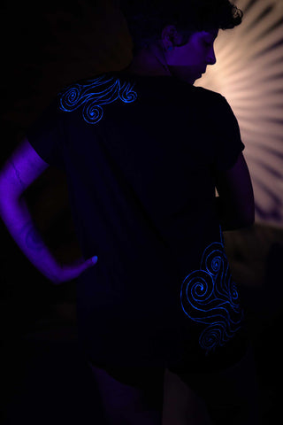 Black T-Shirt – Blue Neon Line Art (One of a Kind) - Crystel Samia Universe